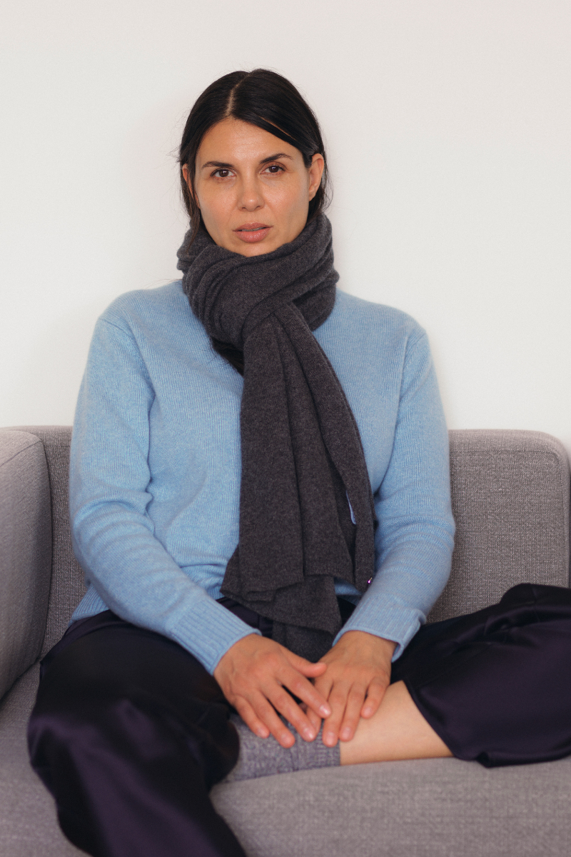 Cashmere Charcoal Knit Wrap - Cara Cashmere