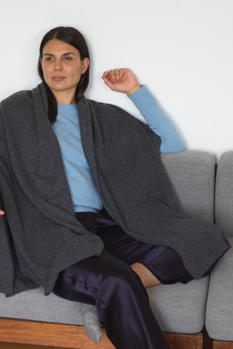 Cashmere Charcoal Knit Wrap - Cara Cashmere