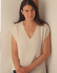 Cashmere Eclipse Ivory V Neck Tank - Cara Cashmere