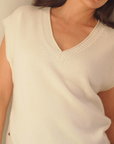Cashmere Eclipse Ivory V Neck Tank - Cara Cashmere