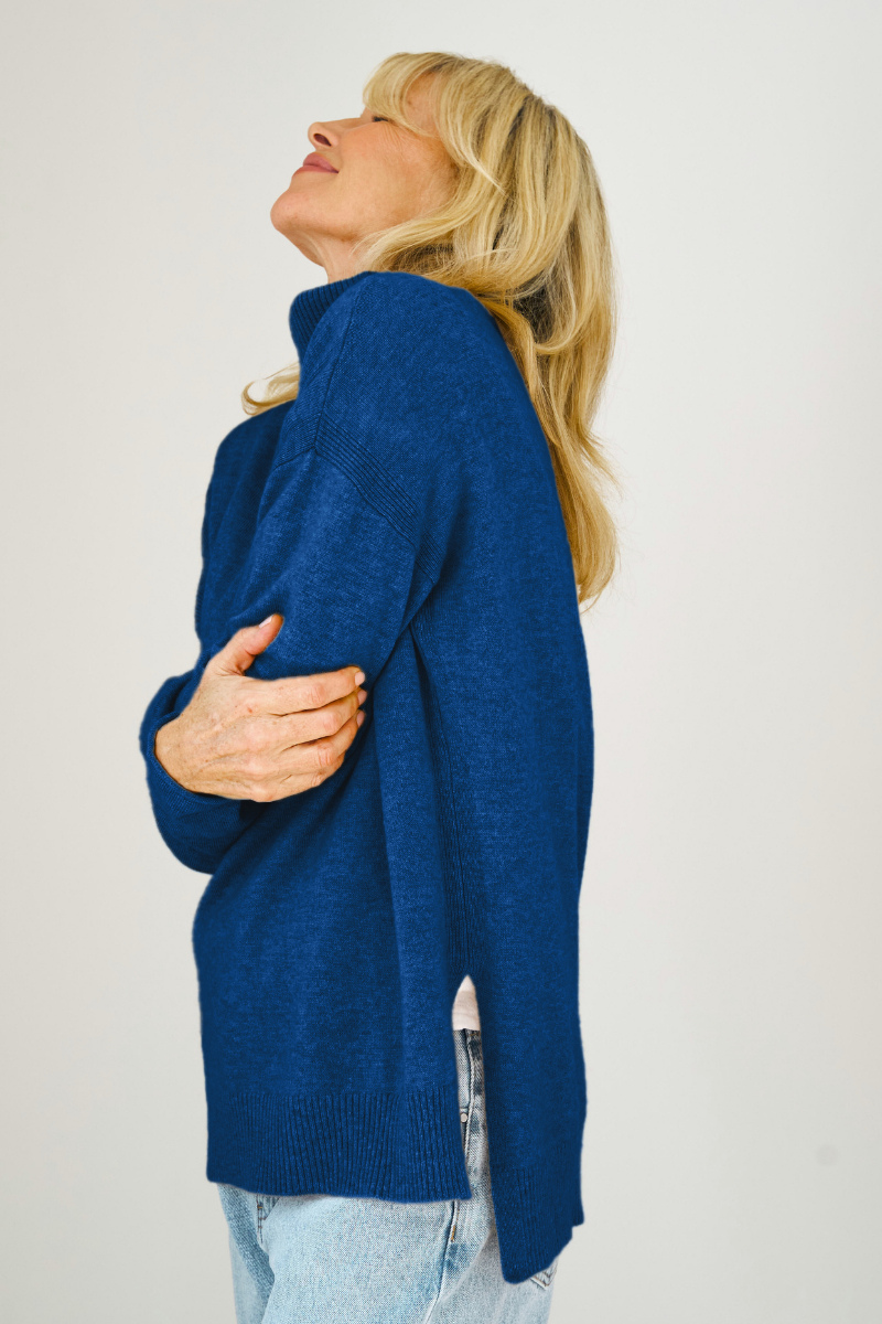Merino Cashmere Azure Melange Harmony Knit - Cara Cashmere