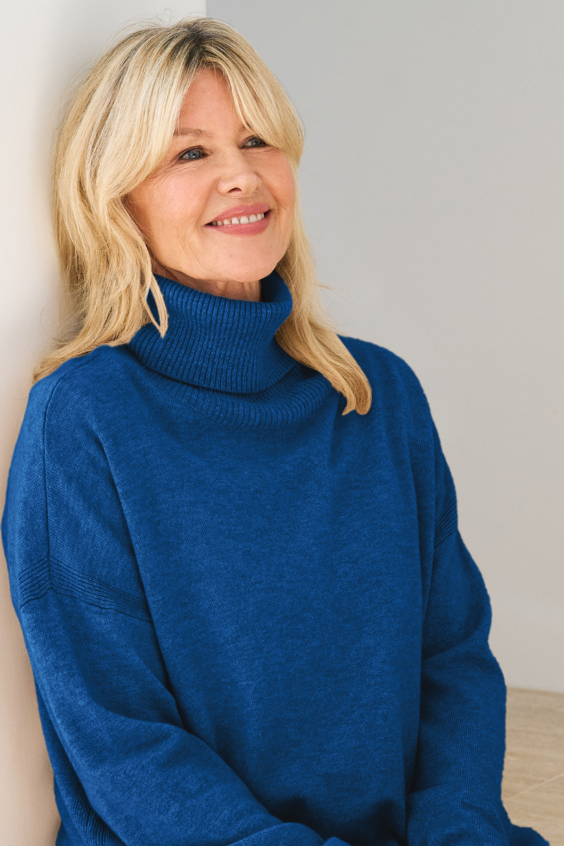 Merino Cashmere Azure Melange Harmony Knit - Cara Cashmere