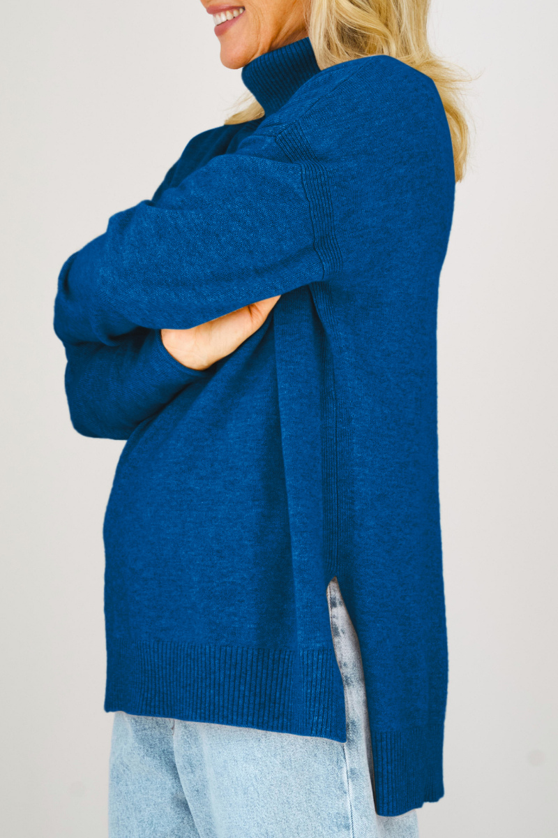 Merino Cashmere Azure Melange Harmony Knit - Cara Cashmere