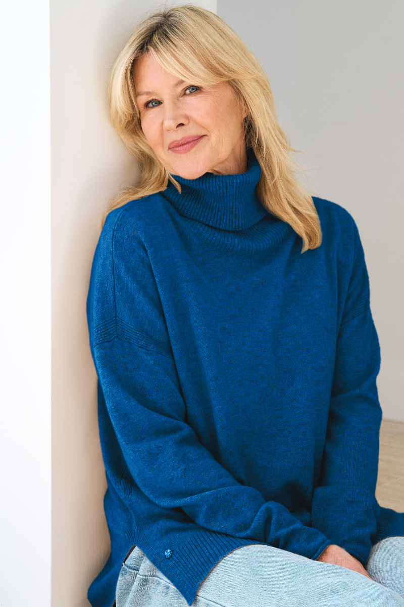 Merino Cashmere Azure Melange Harmony Knit - Cara Cashmere