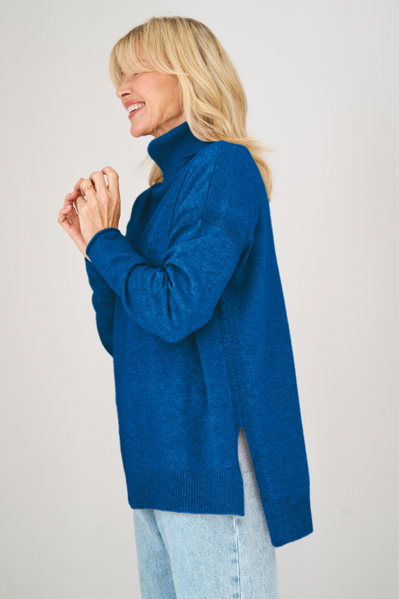 Merino Cashmere Azure Melange Harmony Knit - Cara Cashmere