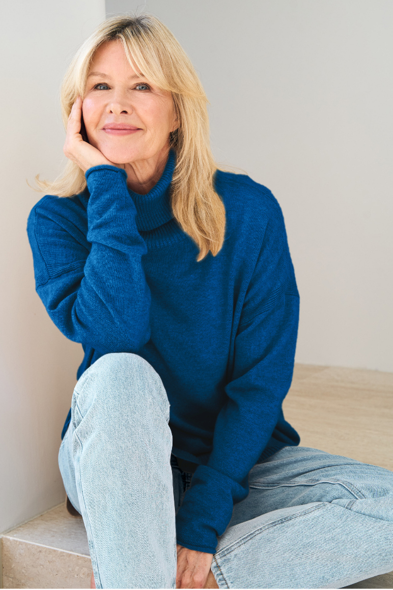 Merino Cashmere Azure Melange Harmony Knit - Cara Cashmere