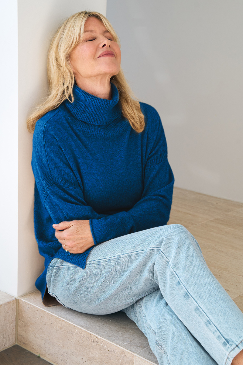 Merino Cashmere Azure Melange Harmony Knit - Cara Cashmere
