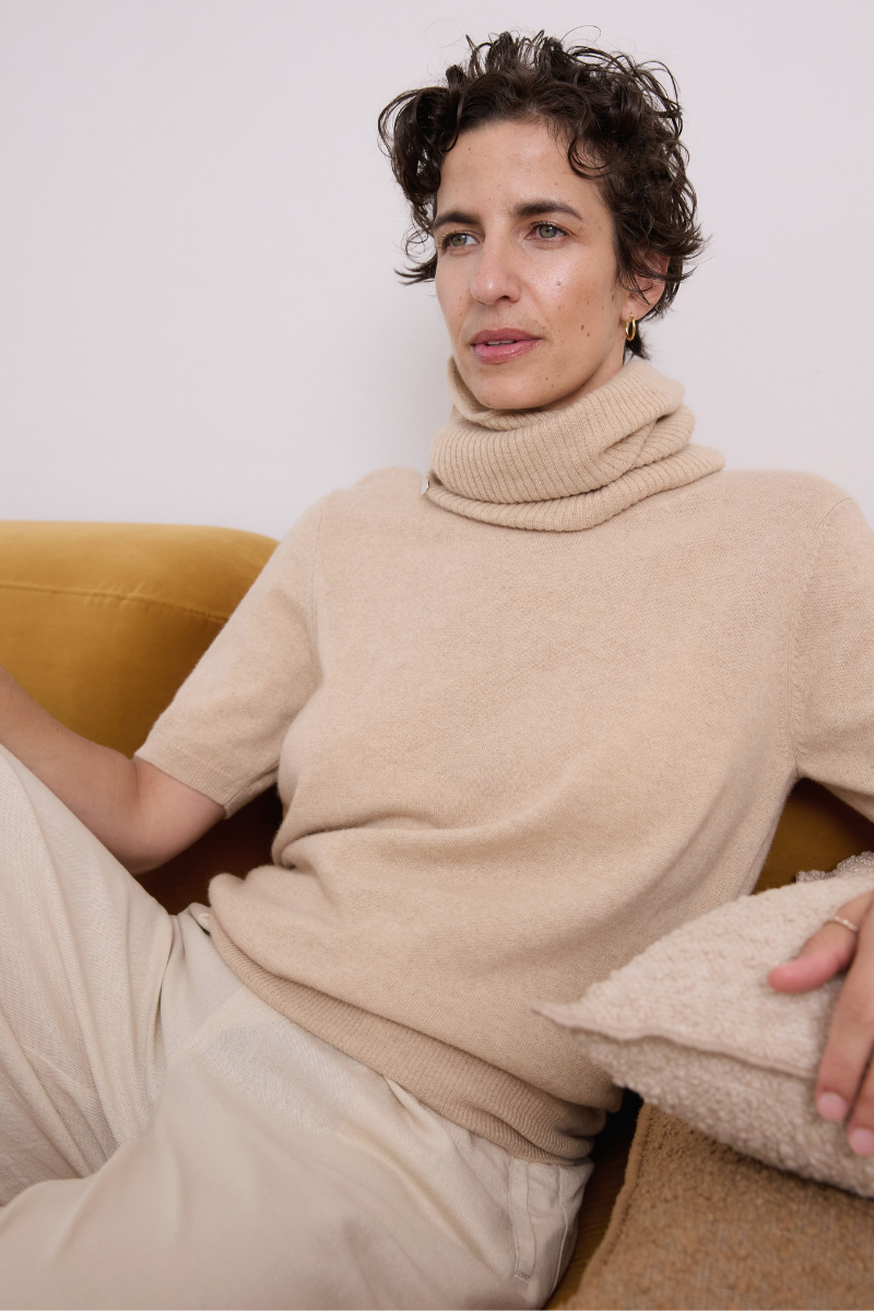 Cashmere Pale Camel Rib Snood - Cara Cashmere