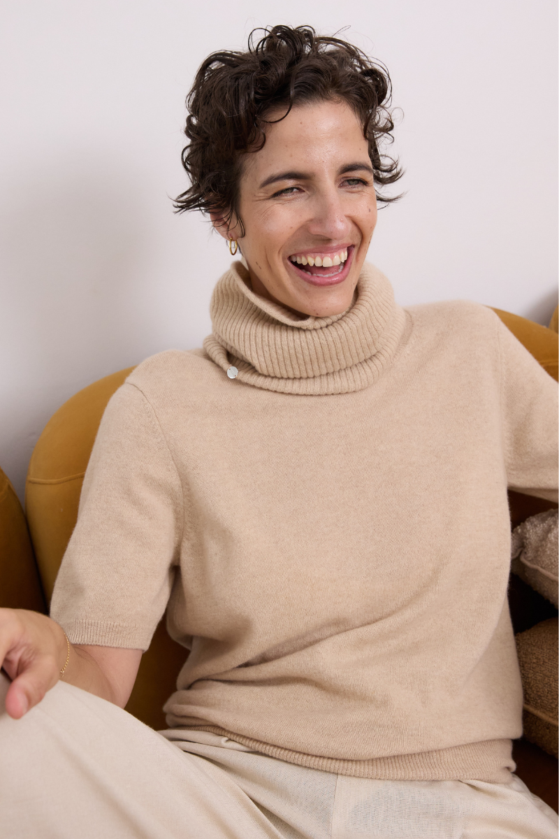Cashmere Pale Camel Short Sleeve Knit - Cara Cashmere