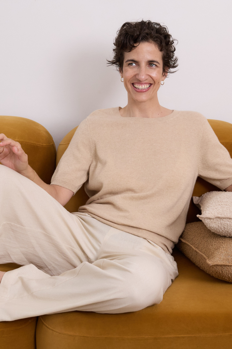 Cashmere Pale Camel Short Sleeve Knit - Cara Cashmere