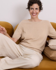 Cashmere Pale Camel Short Sleeve Knit - Cara Cashmere
