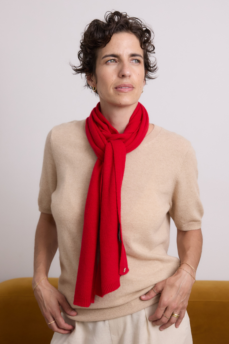 Cashmere Pale Camel Short Sleeve Knit - Cara Cashmere