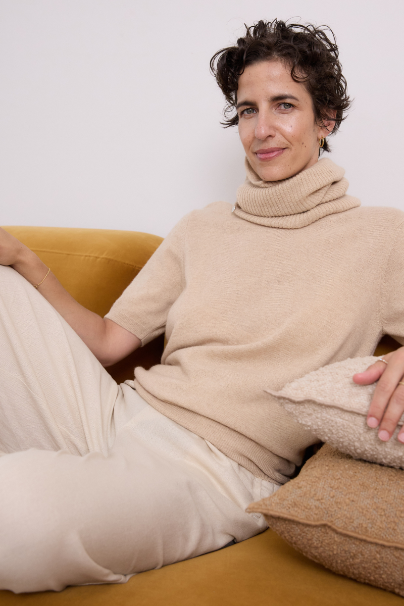 Cashmere Pale Camel Short Sleeve Knit - Cara Cashmere