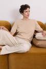 Cashmere Pale Camel Short Sleeve Knit - Cara Cashmere