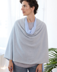 Cashmere Pale Grey and Soft Blue Reversible Poncho - Cara Cashmere