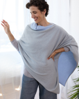 Cashmere Pale Grey and Soft Blue Reversible Poncho - Cara Cashmere