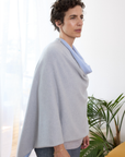 Cashmere Pale Grey and Soft Blue Reversible Poncho - Cara Cashmere