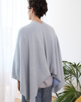 Cashmere Pale Grey and Soft Blue Reversible Poncho - Cara Cashmere