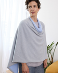 Cashmere Pale Grey and Soft Blue Reversible Poncho - Cara Cashmere