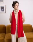 Cashmere Red Knitted Scarf - Cara Cashmere