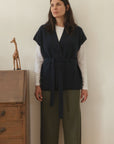 Cashmere Rib Elara Wrap Sleeveless Cardigan - Navy