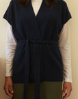 Cashmere Rib Elara Wrap Sleeveless Cardigan - Navy