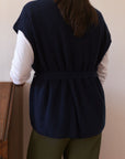 Cashmere Rib Elara Wrap Sleeveless Cardigan - Navy