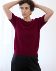 Cashmere Ruby Red Short Sleeve Knit - Cara Cashmere
