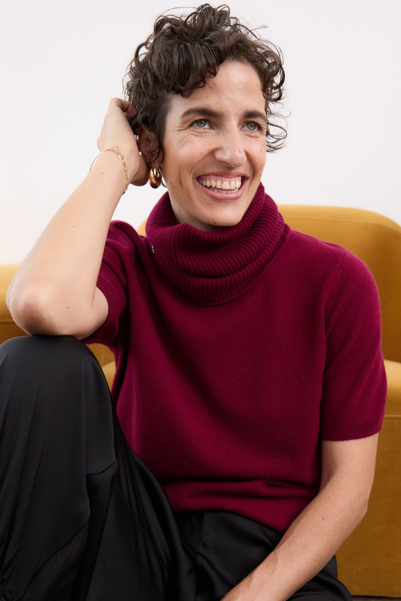 Cashmere Ruby Red Short Sleeve Knit - Cara Cashmere