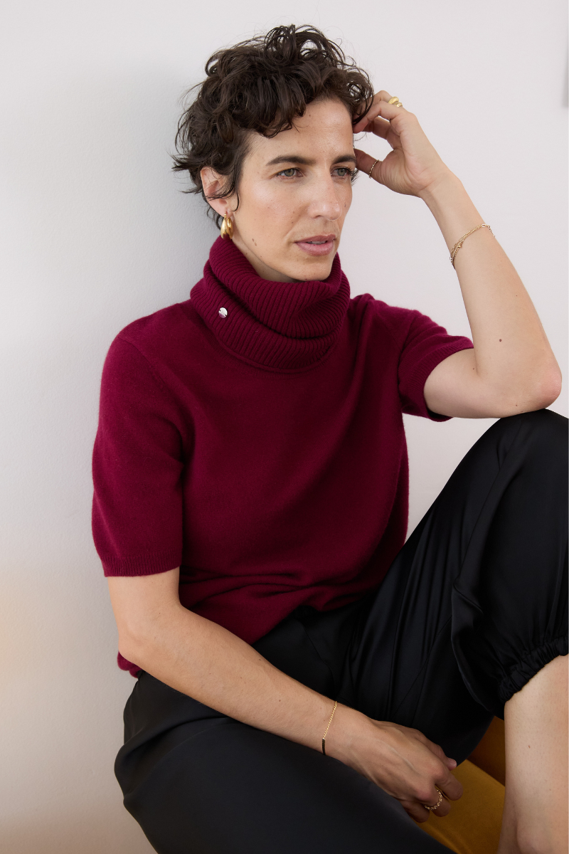 Cashmere Ruby Red Short Sleeve Knit - Cara Cashmere