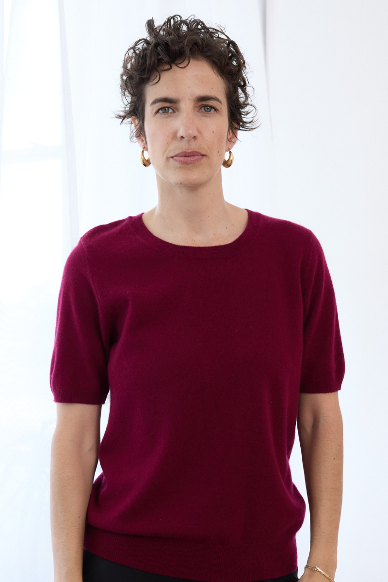 Cashmere Ruby Red Short Sleeve Knit - Cara Cashmere