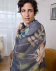 Cashmere Silk Charcoal Blue Midnight Garden Scarf - Cara Cashmere