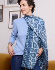 Cashmere Silk Indigo Blues Spotted Leopard Scarf - Cara Cashmere