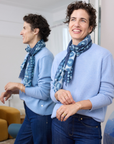 Cashmere Silk Indigo Blues Spotted Leopard Scarf - Cara Cashmere