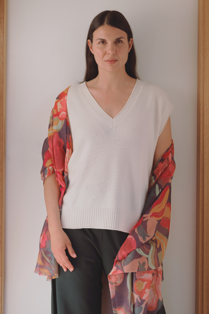 Cashmere Silk Midnight Botannical Scarf