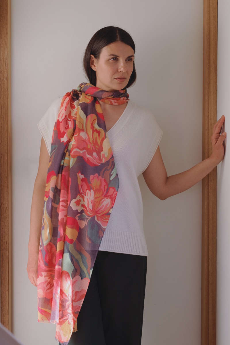 Cashmere Silk Midnight Botannical Scarf