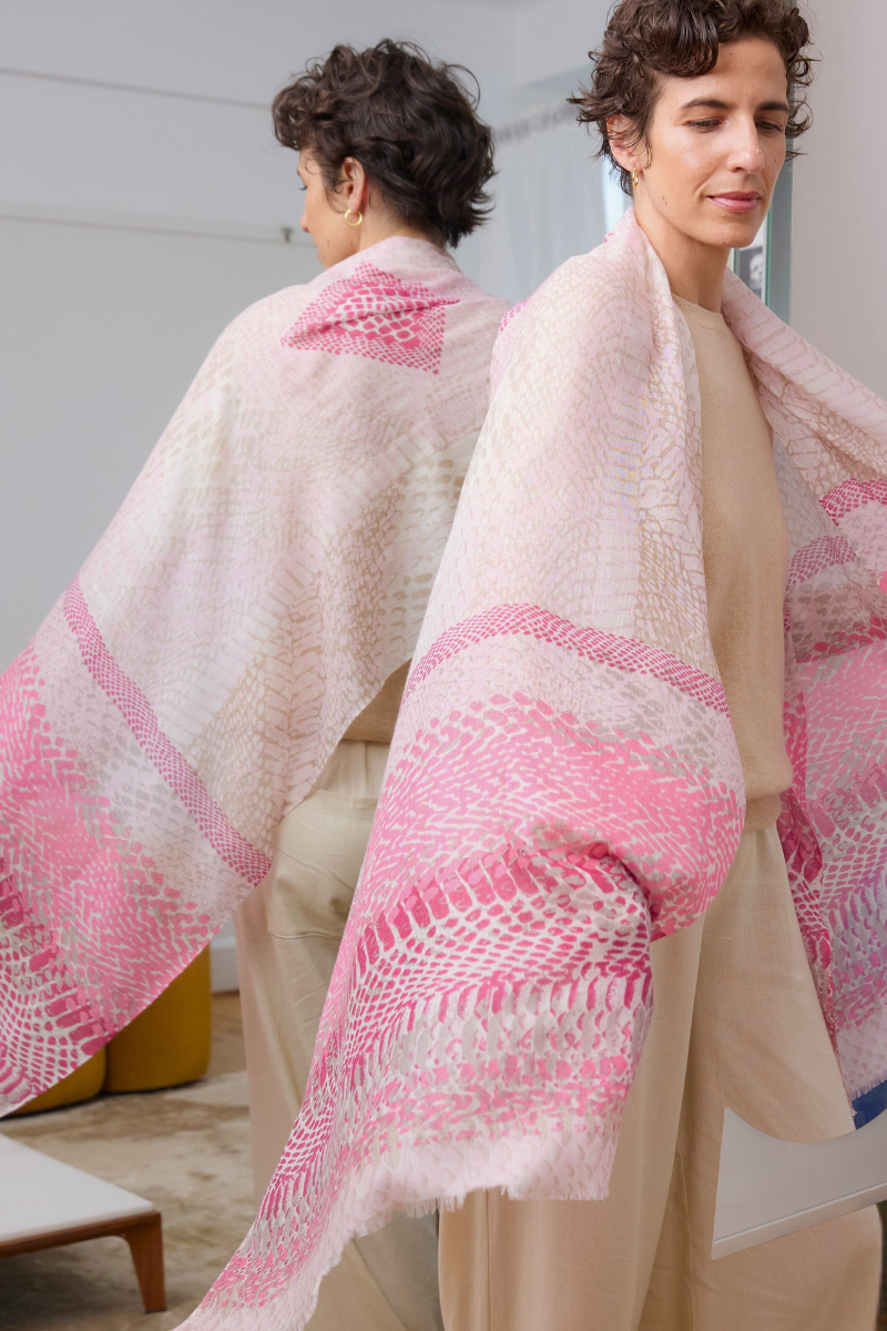 Cashmere Silk Pinks Shadow Animal Scarf - Cara Cashmere