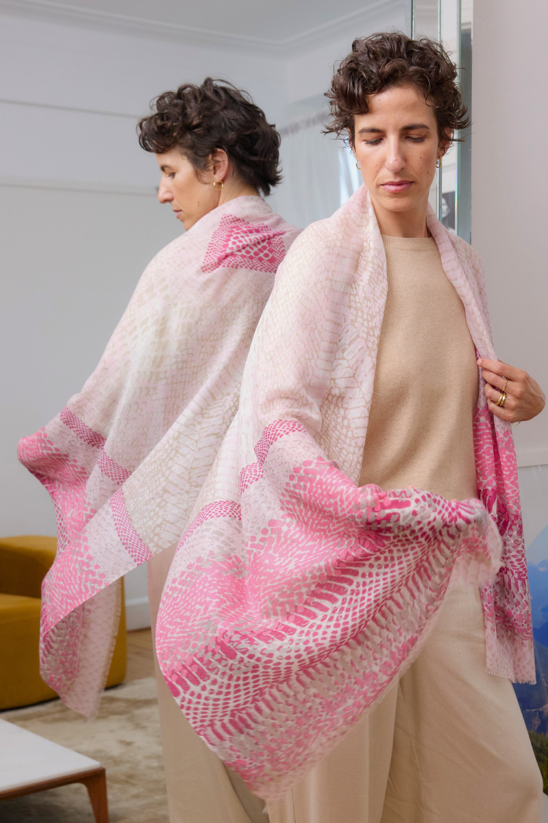 Cashmere Silk Pinks Shadow Animal Scarf - Cara Cashmere