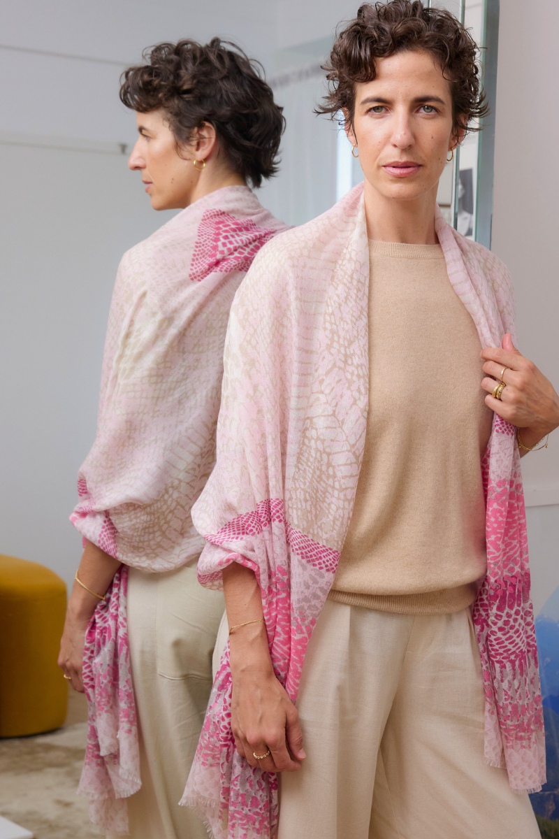 Cashmere Silk Pinks Shadow Animal Scarf - Cara Cashmere