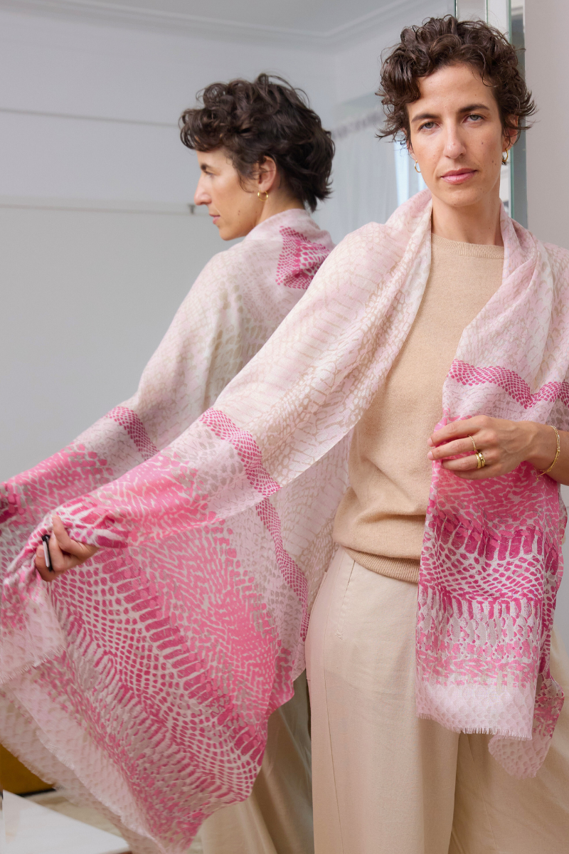 Cashmere Silk Pinks Shadow Animal Scarf - Cara Cashmere