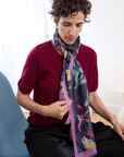 Cashmere Silk "Eastern Robin and Queen Sheeba Orchid" Scarf - Cara Cashmere
