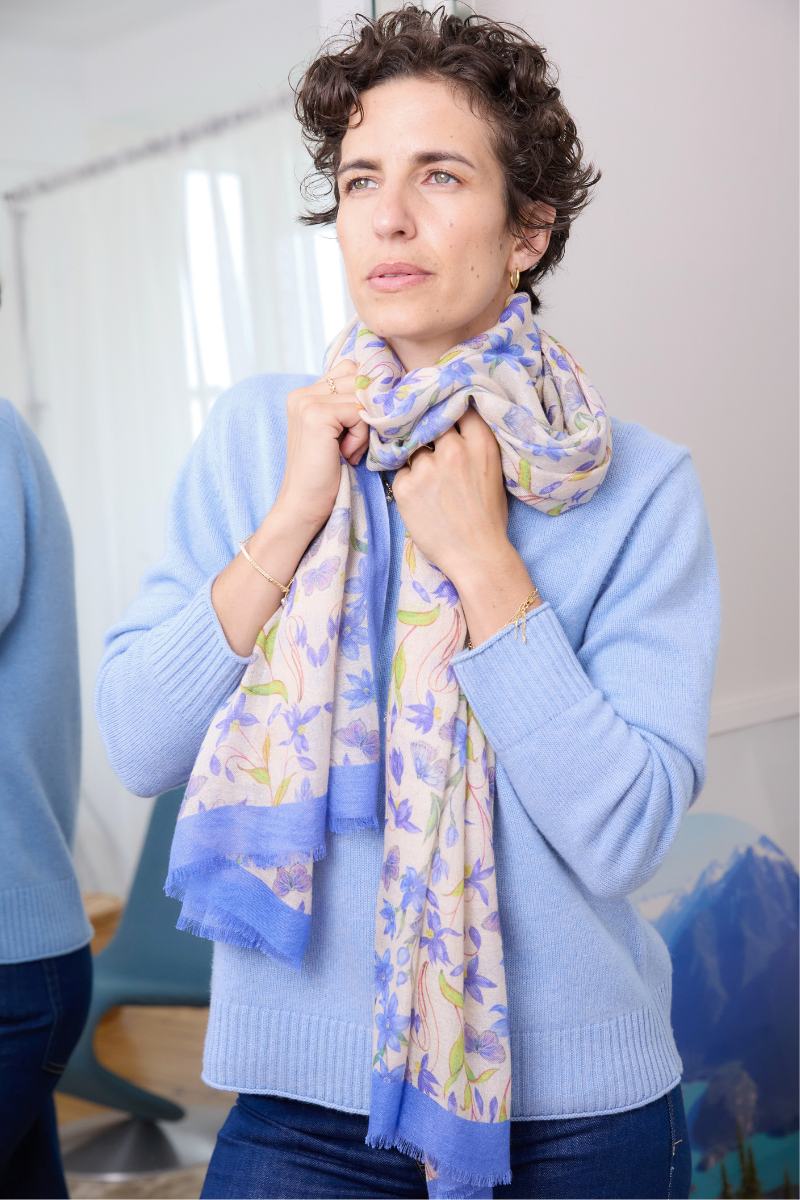 Cashmere Silk "Nodding Lillies" Scarf - Cara Cashmere