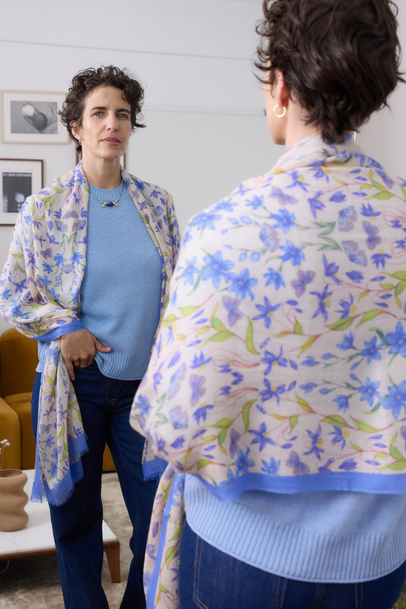 Cashmere Silk "Nodding Lillies" Scarf - Cara Cashmere
