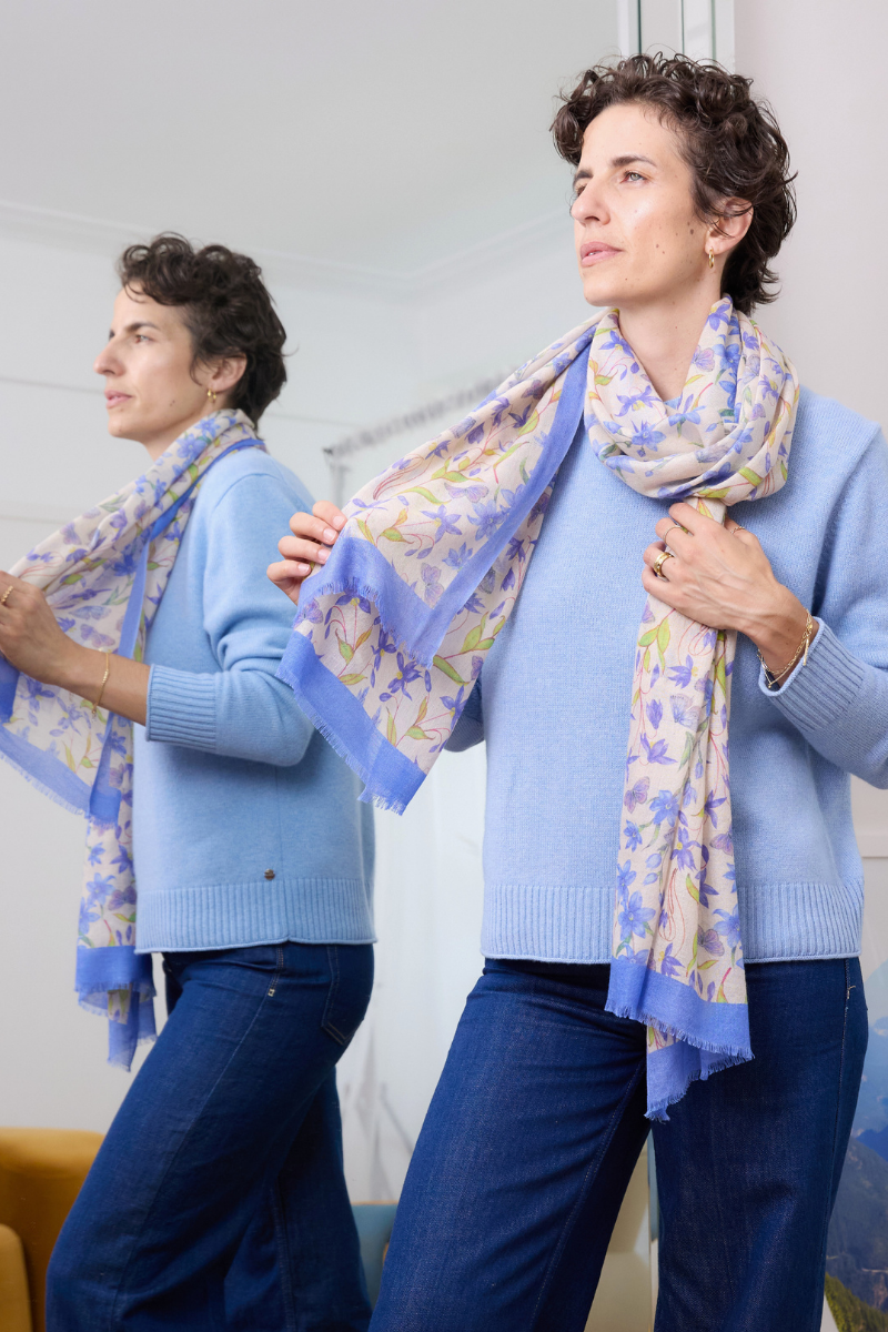 Cashmere Silk "Nodding Lillies" Scarf - Cara Cashmere