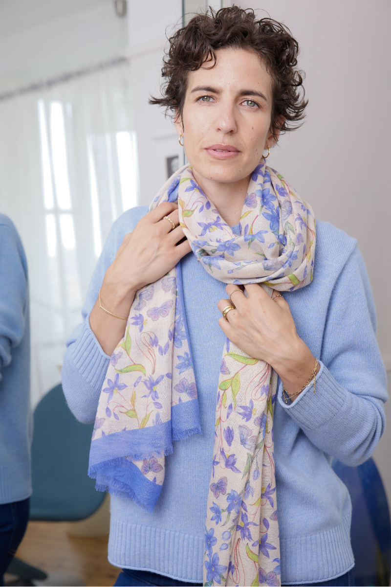 Cashmere Silk "Nodding Lillies" Scarf - Cara Cashmere