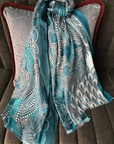 Cashmere Silk Teal Wild Grove Print Scarf