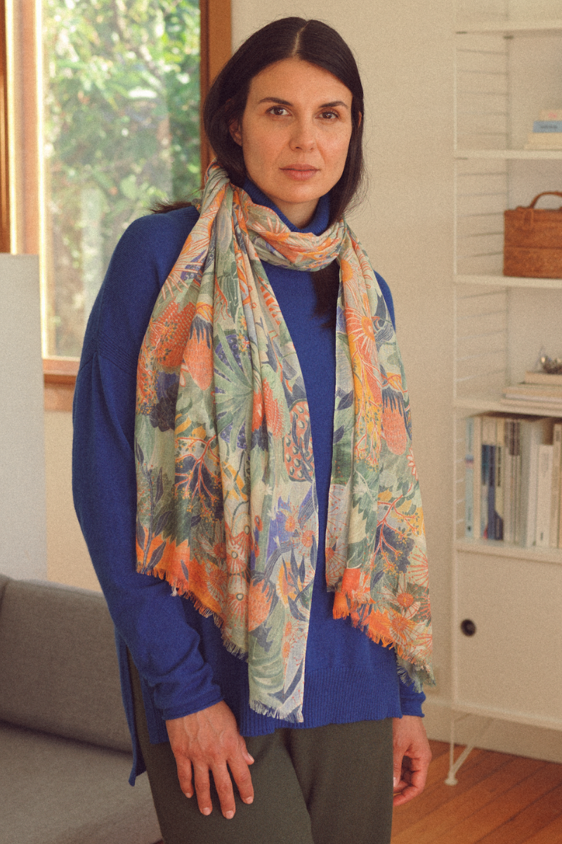 Cashmere Silk "Botanical Gallop" Scarf