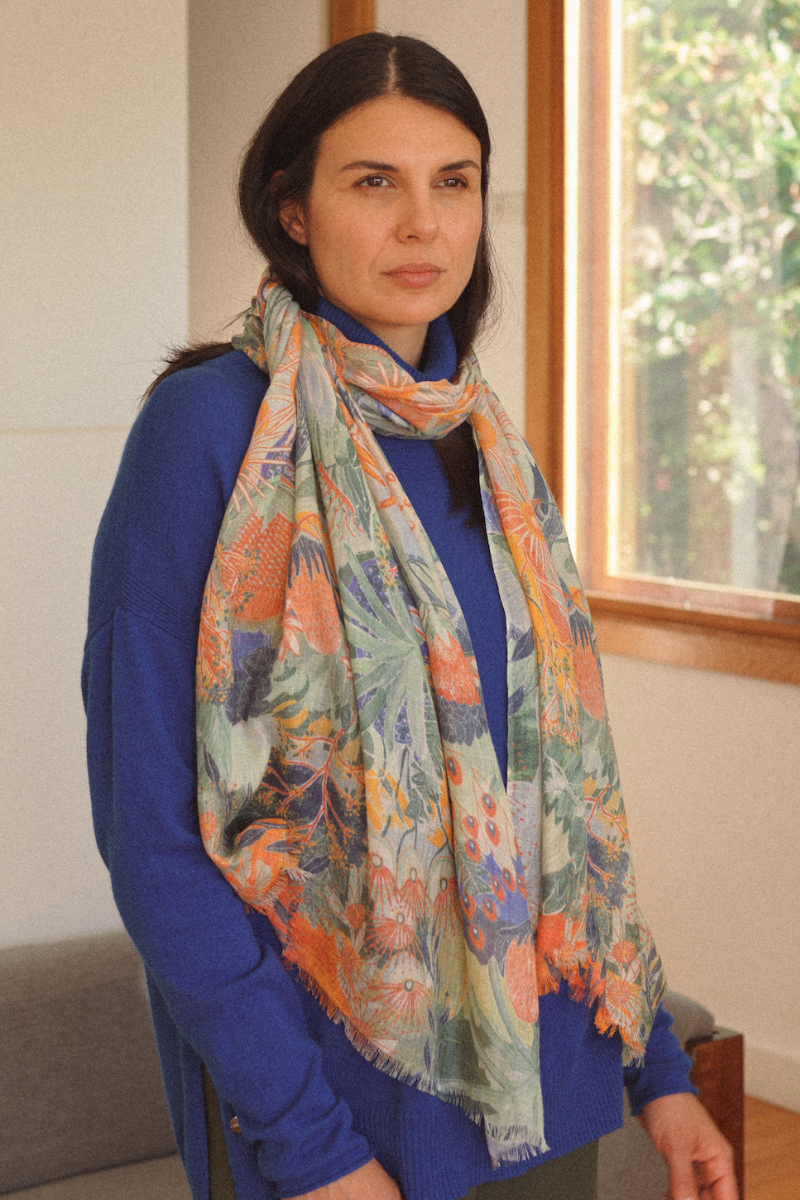 Cashmere Silk "Botanical Gallop" Scarf
