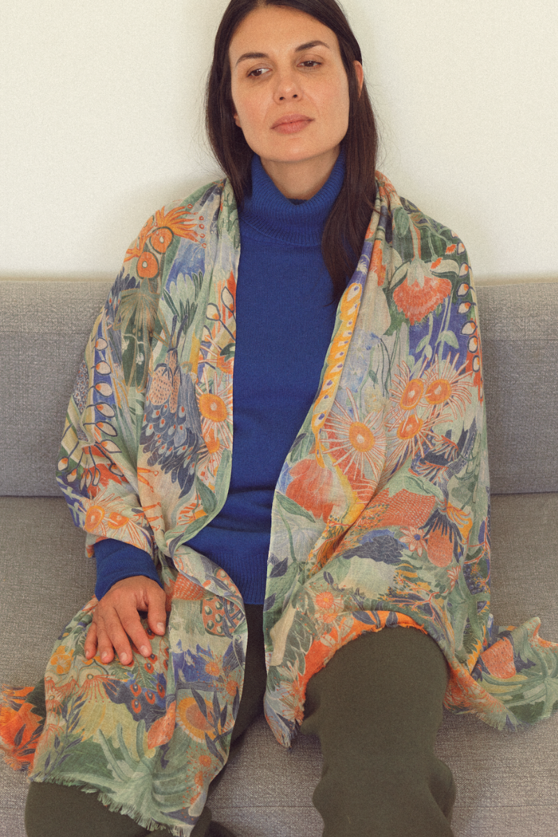 Cashmere Silk "Botanical Gallop" Scarf