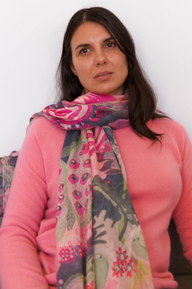 Cashmere Silk "Fushia Barbies" Scarf
